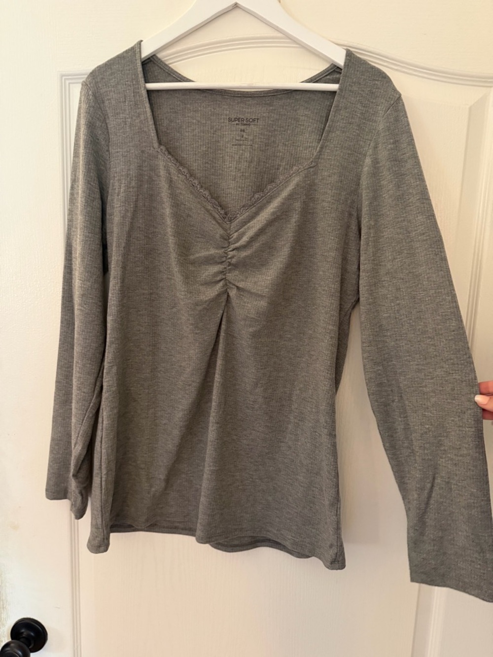 torrid Grey Ruched V-Neck Long Sleeve Top